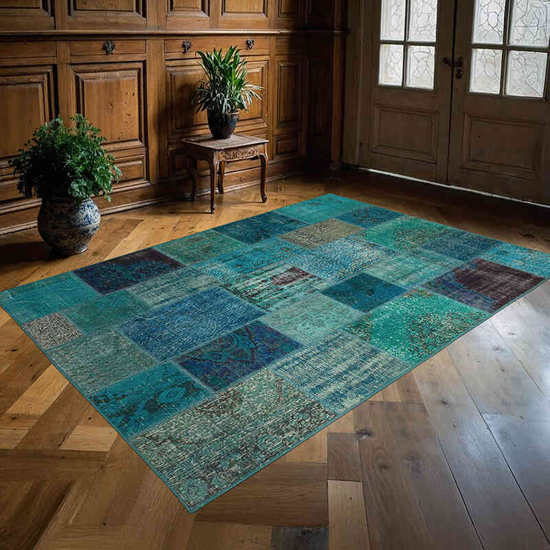 Patchwork Hand-Knotted Turkish Rug - 5' 7" x 7' 11" (67" x 95") - K0063868