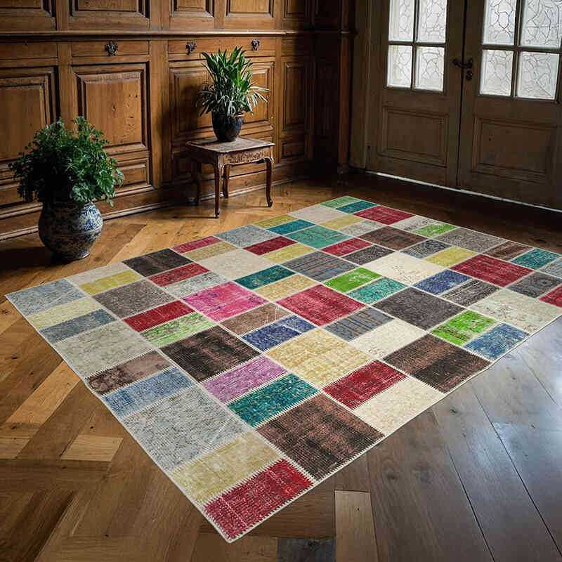 Patchwork Hand-Knotted Turkish Rug - 5' 10" x 7' 6" (70" x 90") - K0063880