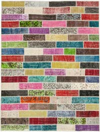 Patchwork Hand-Knotted Turkish Rug - 5' 9" x 7' 5" (69" x 89")