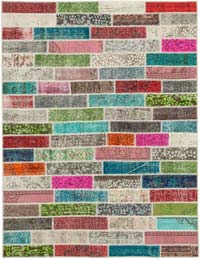 Patchwork Hand-Knotted Turkish Rug - 5' 8" x 7' 6" (68" x 90")