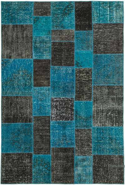 Blue Patchwork Hand-Knotted Turkish Rug - 6' 7" x 9' 9" (79 in. x 117 in.)