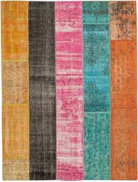 Patchwork Hand-Knotted Turkish Rug - 6' 9" x 8' 9" (81" x 105")