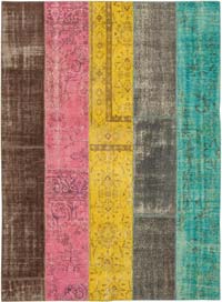 Patchwork Hand-Knotted Turkish Rug - 6' 8" x 9' 1" (80" x 109")
