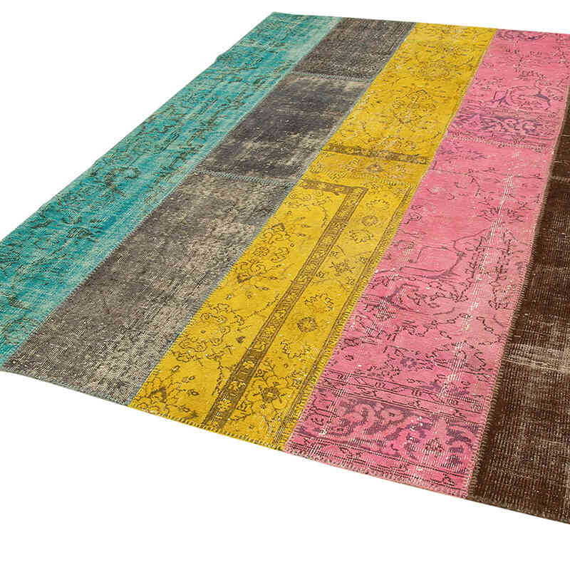 Patchwork Hand-Knotted Turkish Rug - 6' 8" x 9' 1" (80" x 109") - K0063902