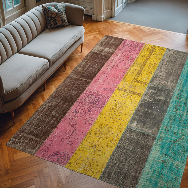 Patchwork Hand-Knotted Turkish Rug - 6' 8" x 9' 1" (80" x 109") - K0063902