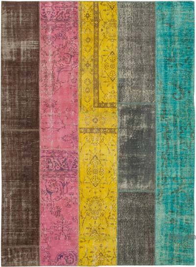 Patchwork Hand-Knotted Turkish Rug - 6' 8" x 9' 1" (80 in. x 109 in.)