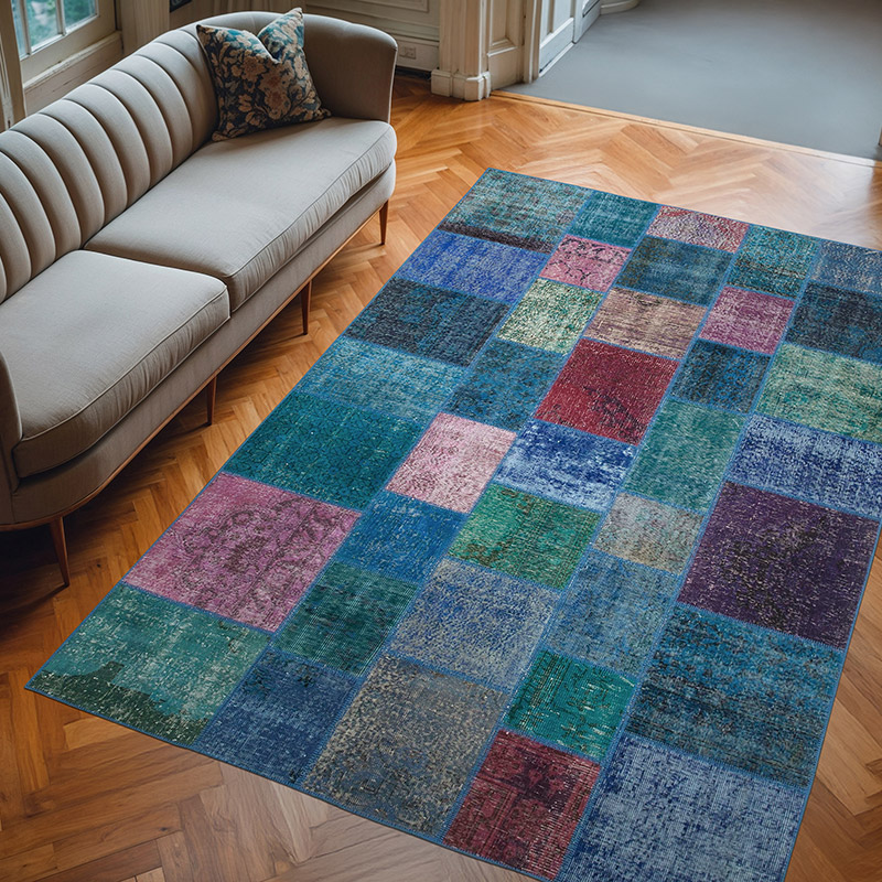 Púrpura Alfombra Turca de Retazos - 202 cm x 300 cm - K0063914