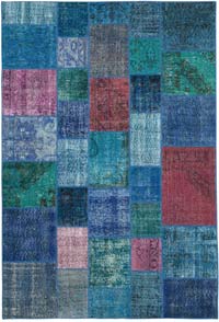 Purple Patchwork Hand-Knotted Turkish Rug - 6' 8" x 9' 10" (80" x 118")
