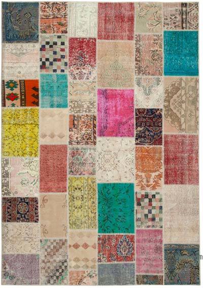 Patchwork Hand-Knotted Turkish Rug - 6' 10" x 9' 9" (82 in. x 117 in.)