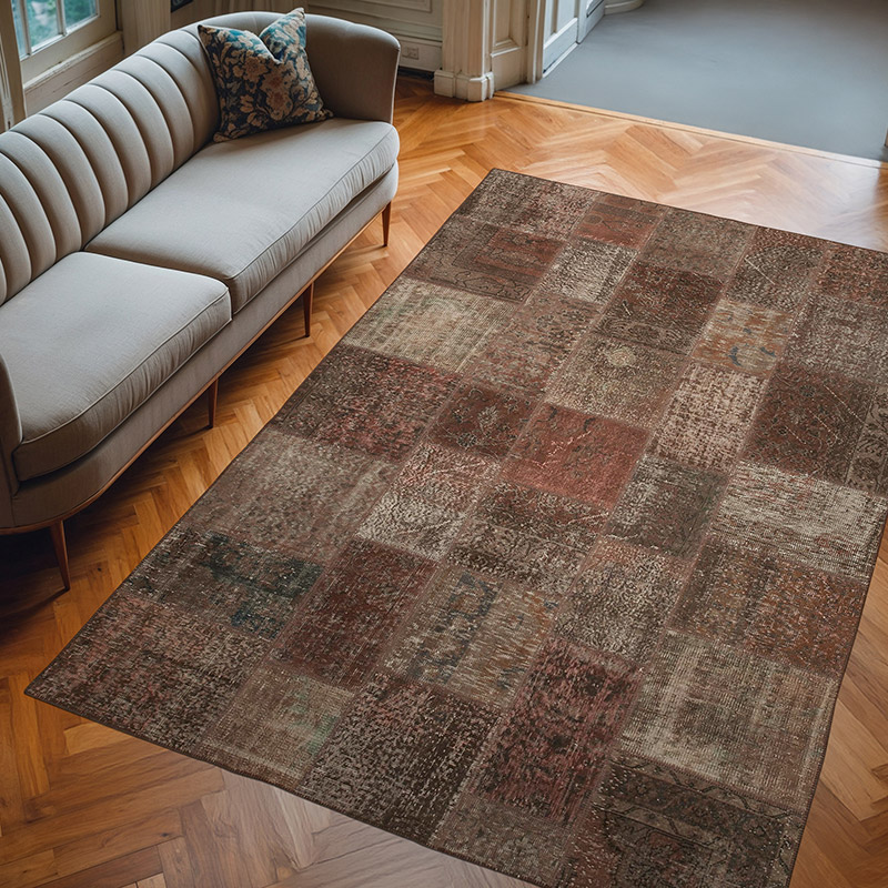 Patchwork Hand-Knotted Turkish Rug - 6' 8" x 9' 11" (80" x 119") - K0063924