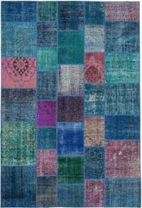 Purple Patchwork Hand-Knotted Turkish Rug - 6' 8" x 9' 10" (80" x 118")