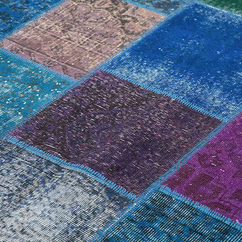 Purple Patchwork Hand-Knotted Turkish Rug - 6' 8" x 9' 10" (80" x 118") - K0063925