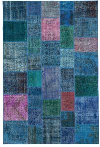 Purple Patchwork Hand-Knotted Turkish Rug - 6' 8" x 9' 10" (80" x 118")