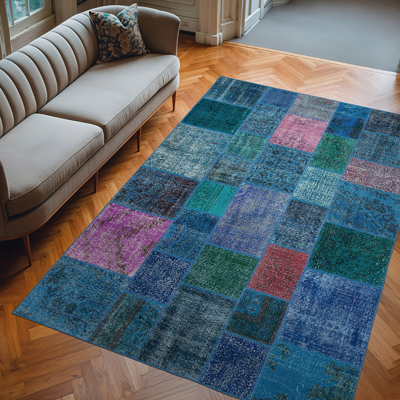 Púrpura Alfombra Turca de Retazos - 202 cm x 300 cm - K0063926