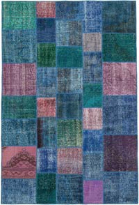 Purple Patchwork Hand-Knotted Turkish Rug - 6' 8" x 9' 10" (80" x 118")