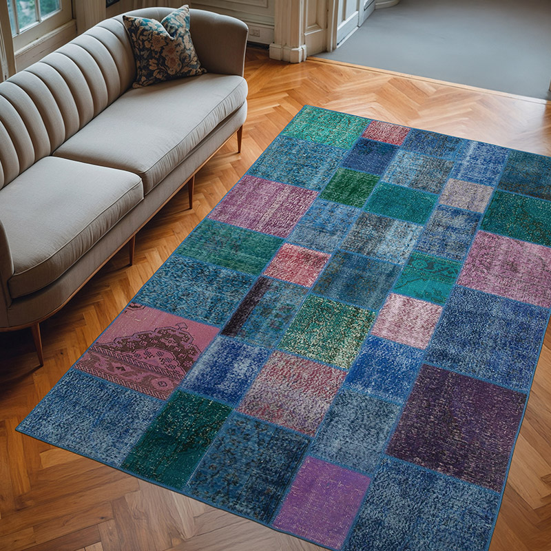 Púrpura Alfombra Turca de Retazos - 203 cm x 300 cm - K0063929