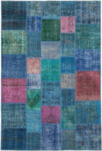 Purple Patchwork Hand-Knotted Turkish Rug - 6' 9" x 9' 10" (81" x 118")