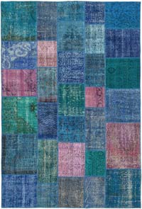 Purple Patchwork Hand-Knotted Turkish Rug - 6' 8" x 9' 10" (80" x 118")