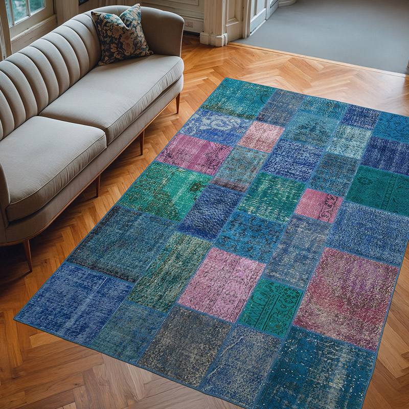 Mor Patchwork El Dokuma Halı - 202 cm x 300 cm - K0063936