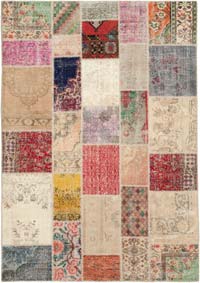 Patchwork Hand-Knotted Turkish Rug - 6' 8" x 9' 7" (80" x 115")