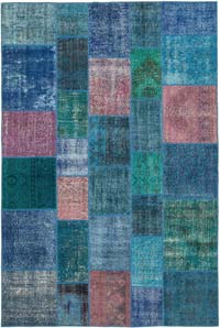 Purple Patchwork Hand-Knotted Turkish Rug - 6' 8" x 9' 10" (80" x 118")