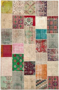 Patchwork Hand-Knotted Turkish Rug - 6' 6" x 10'  (78" x 120")