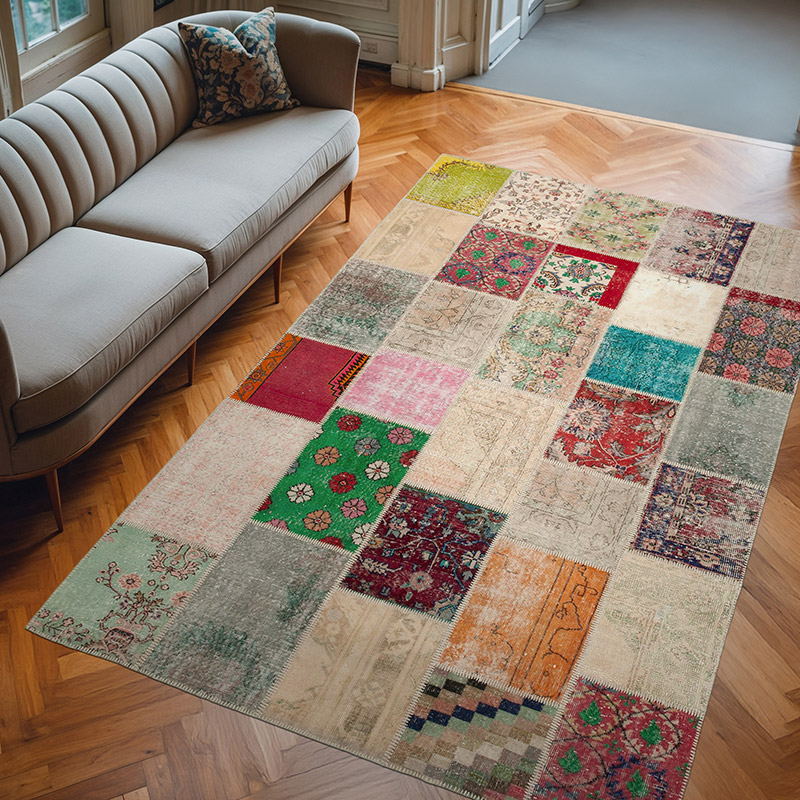 Patchwork Hand-Knotted Turkish Rug - 198 cm x 305 cm - K0063940