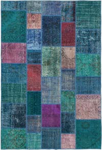Purple Patchwork Hand-Knotted Turkish Rug - 6' 7" x 9' 8" (79" x 116")