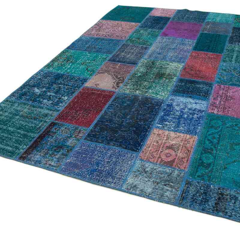 Purple Patchwork Hand-Knotted Turkish Rug - 6' 7" x 9' 8" (79 in. x 116 in.) - K0063941