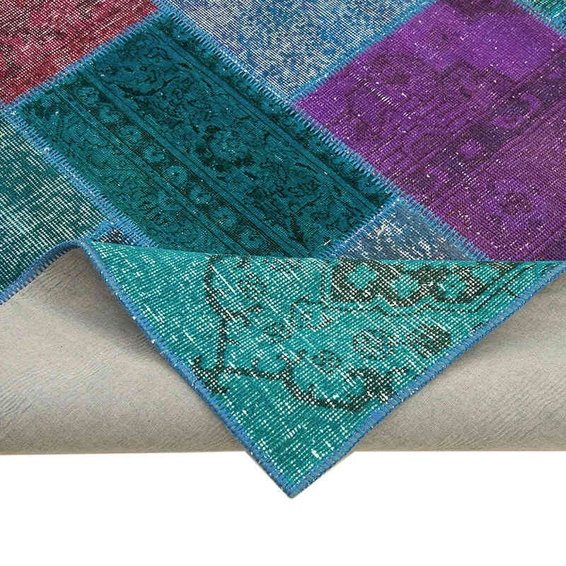 Purple Patchwork Hand-Knotted Turkish Rug - 6' 7" x 9' 8" (79 in. x 116 in.) - K0063941