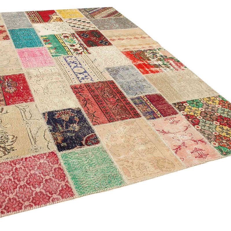 Patchwork Hand-Knotted Turkish Rug - 6' 8" x 9' 9" (80" x 117") - K0063942