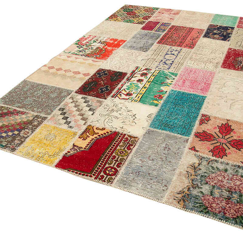 Patchwork Hand-Knotted Turkish Rug - 6' 8" x 9' 9" (80" x 117") - K0063942