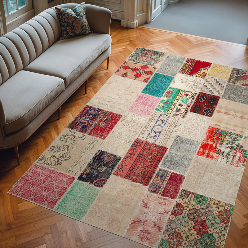 Patchwork Hand-Knotted Turkish Rug - 6' 8" x 9' 9" (80" x 117") - K0063942