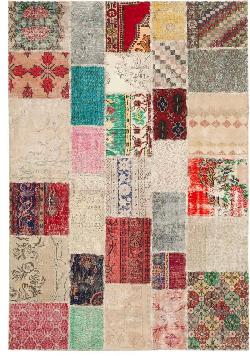 Patchwork Hand-Knotted Turkish Rug - 6' 8" x 9' 9" (80" x 117") - K0063942