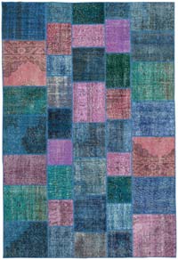 Purple Patchwork Hand-Knotted Turkish Rug - 6' 8" x 9' 10" (80" x 118")