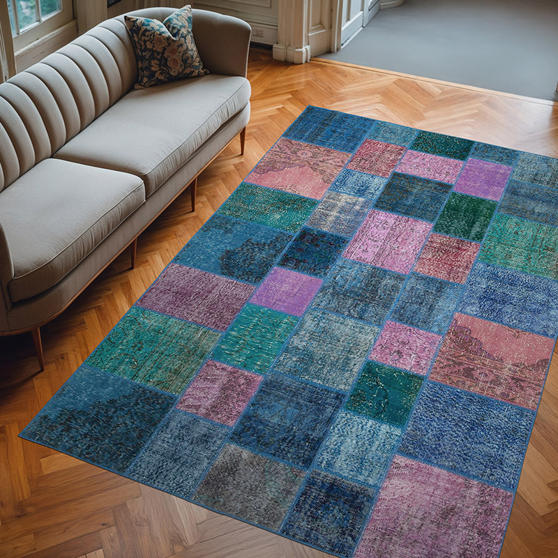 Púrpura Alfombra Turca de Retazos - 202 cm x 300 cm - K0063943