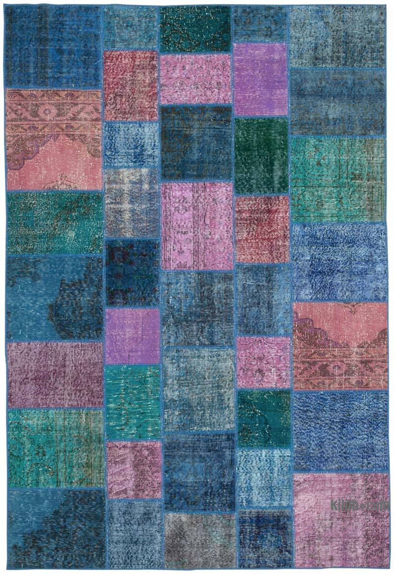 Purple Patchwork Hand-Knotted Turkish Rug - 6' 8" x 9' 10" (80" x 118") - K0063943
