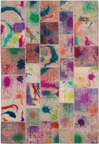 Patchwork Hand-Knotted Turkish Rug - 6' 8" x 9' 9" (80" x 117")