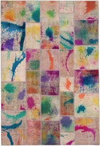 Purple Patchwork Hand-Knotted Turkish Rug - 206 cm x 302 cm