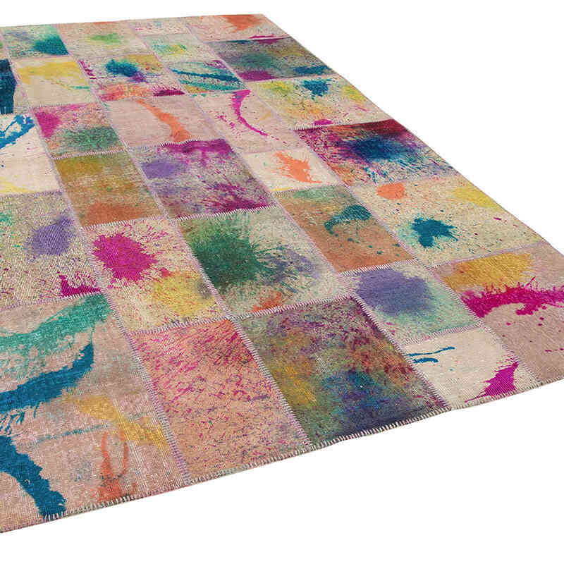Purple Patchwork Hand-Knotted Turkish Rug - 6' 9" x 9' 11" (81" x 119") - K0063946