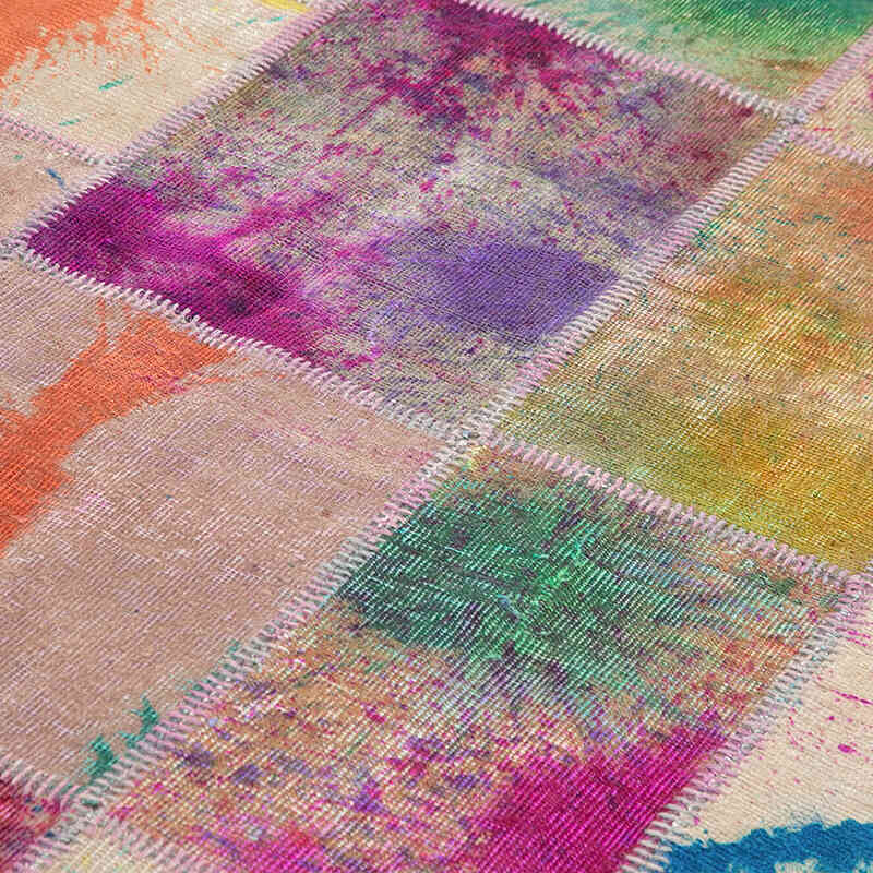 Purple Patchwork Hand-Knotted Turkish Rug - 6' 9" x 9' 11" (81" x 119") - K0063946