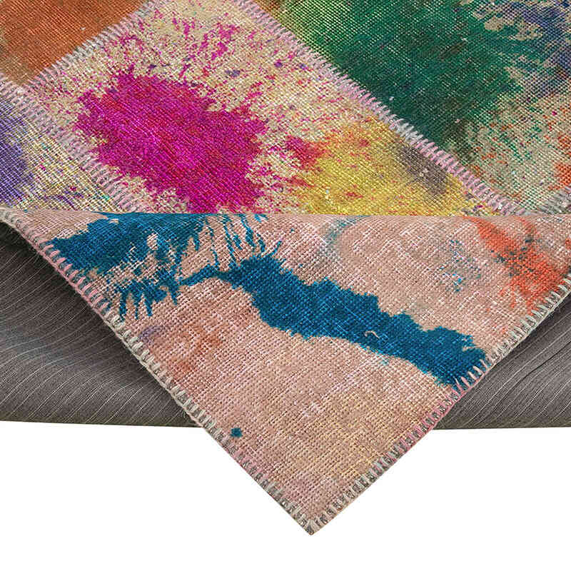 Purple Patchwork Hand-Knotted Turkish Rug - 6' 9" x 9' 11" (81" x 119") - K0063946