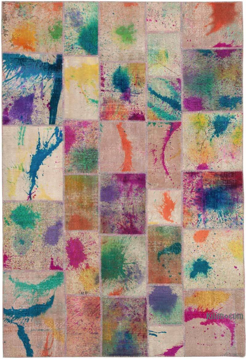 Purple Patchwork Hand-Knotted Turkish Rug - 6' 9" x 9' 11" (81" x 119") - K0063946