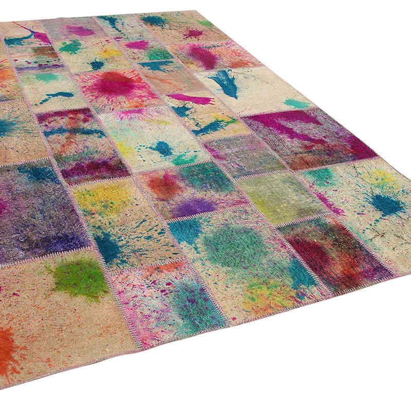 Mor Patchwork El Dokuma Halı - 204 cm x 298 cm - K0063947