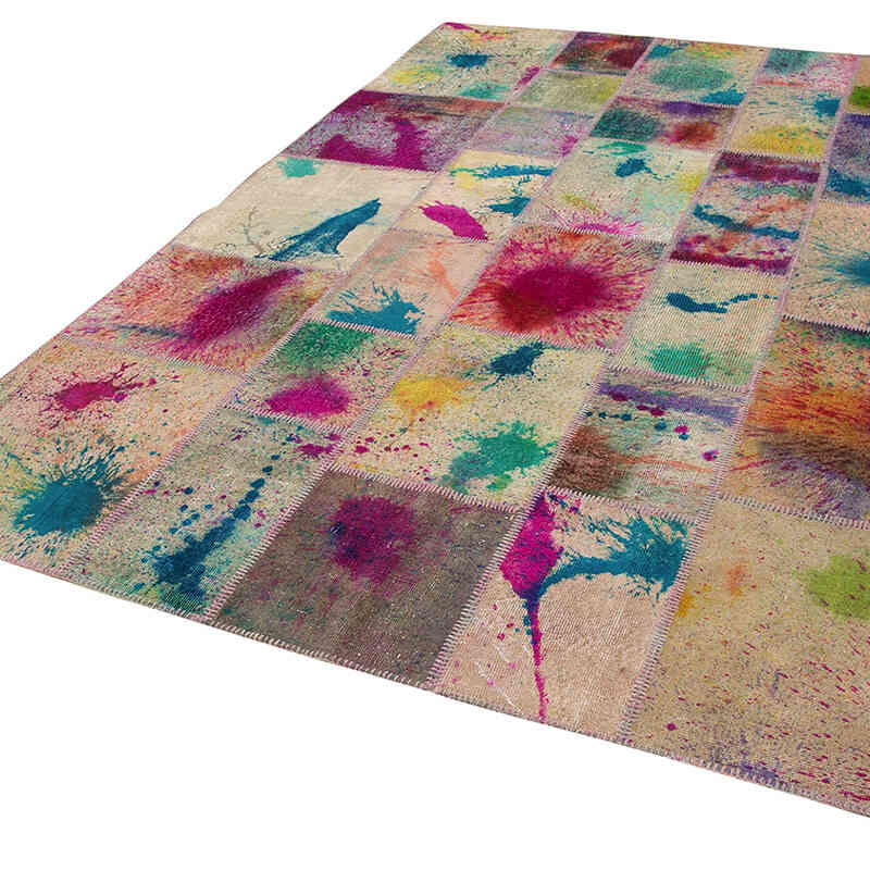 Mor Patchwork El Dokuma Halı - 204 cm x 298 cm - K0063947
