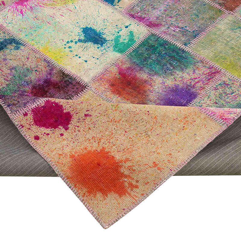 Mor Patchwork El Dokuma Halı - 204 cm x 298 cm - K0063947