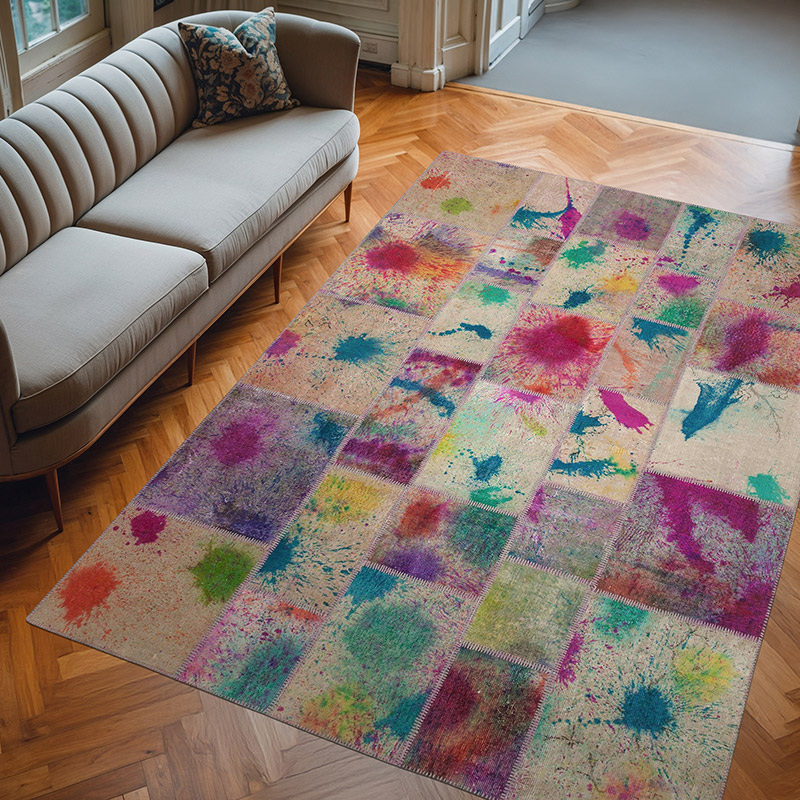 Mor Patchwork El Dokuma Halı - 204 cm x 298 cm - K0063947
