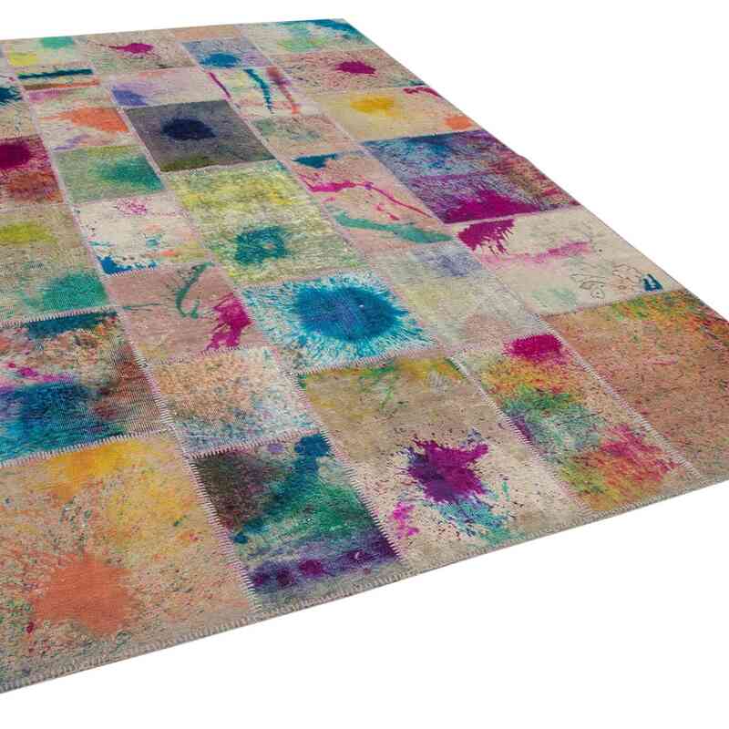 Purple Patchwork Hand-Knotted Turkish Rug - 6' 9" x 10'  (81 in. x 120 in.) - K0063948