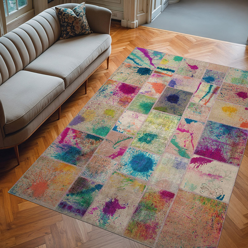 Purple Patchwork Hand-Knotted Turkish Rug - 6' 9" x 10'  (81" x 120") - K0063948