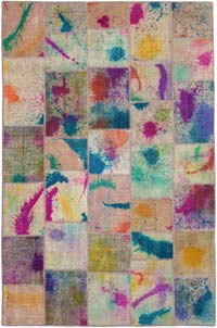 Patchwork Hand-Knotted Turkish Rug - 6' 7" x 9' 9" (79" x 117")